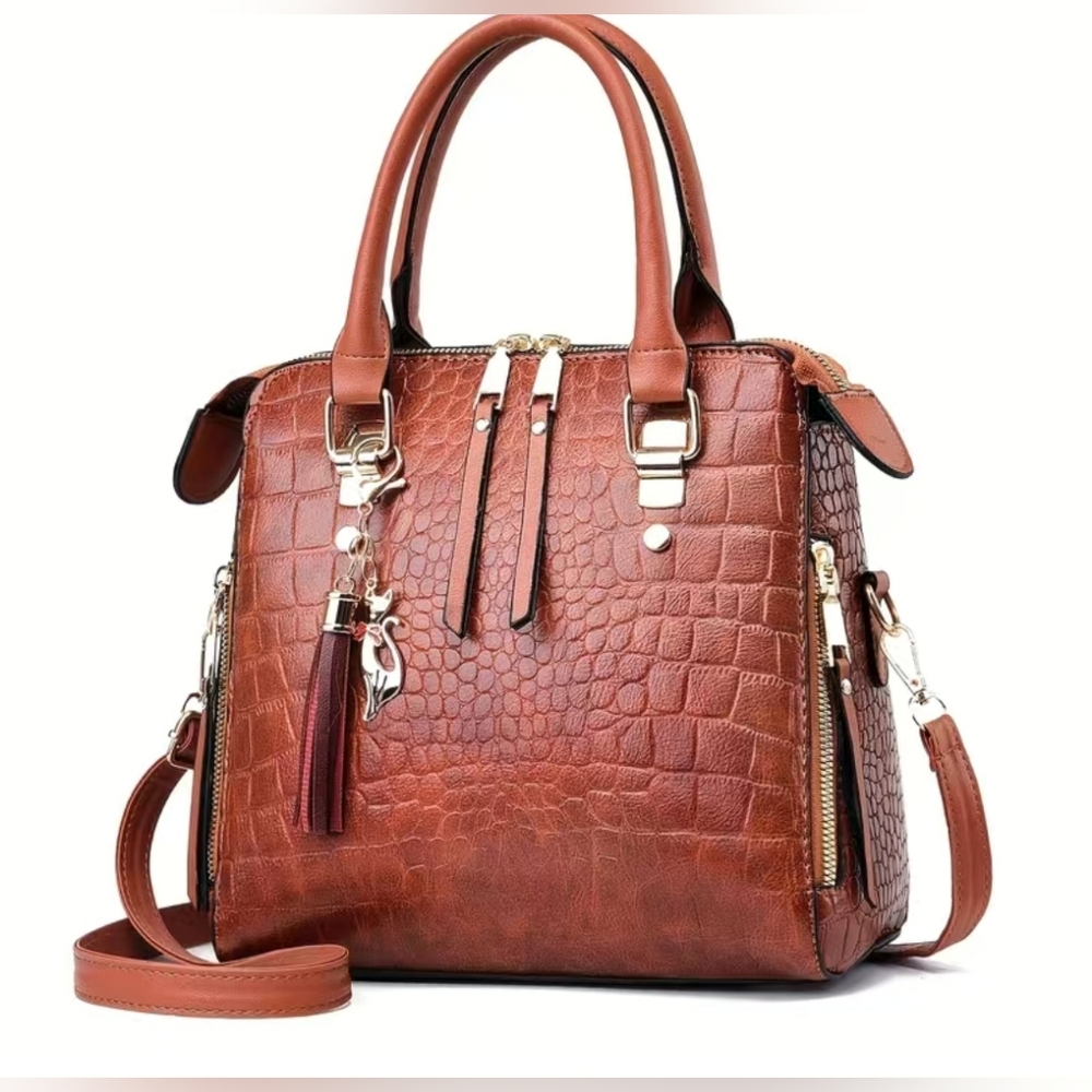 Flash Sale CROC EMBOSSED SATCHEL CROSSBODY BAG - CONVERTIBLE W/ TASSEL